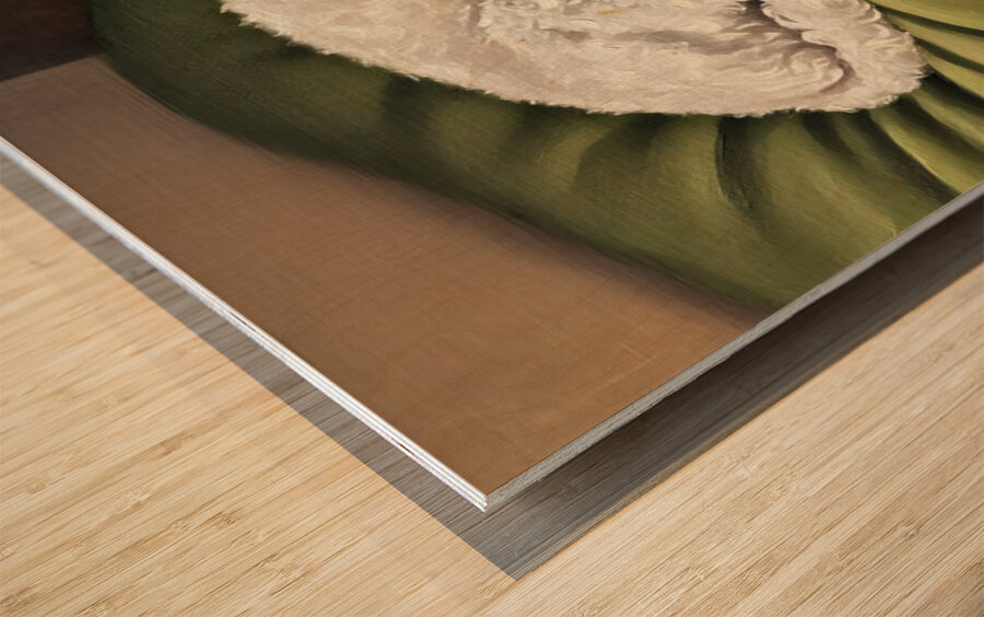 Poodle Puppy Dreams On Green Padded Bed Wood print