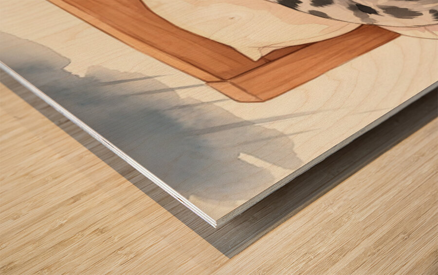 Sleepy Australian Shepherd Puppy Rests After Storm Impression sur bois