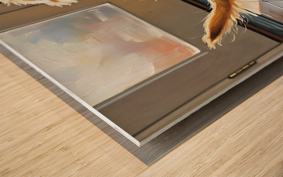 Golden Retriever Puppy Discovers Empty Food Bowl Wood print