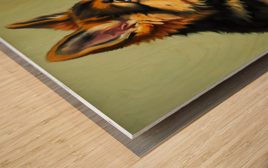 German Shepherd Puppy Meets Sleeping Cat Impression sur bois