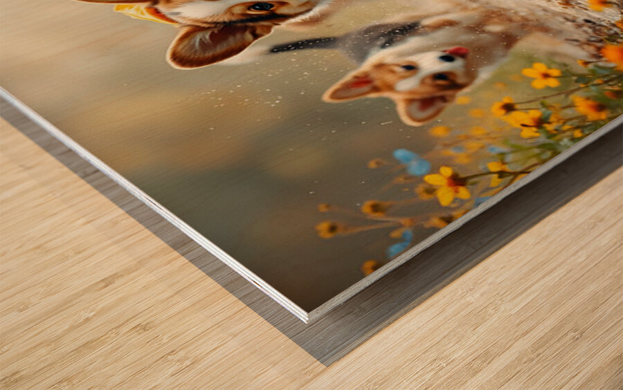 Corgi Puppy Ready For Rainy Day Adventure Impression sur bois