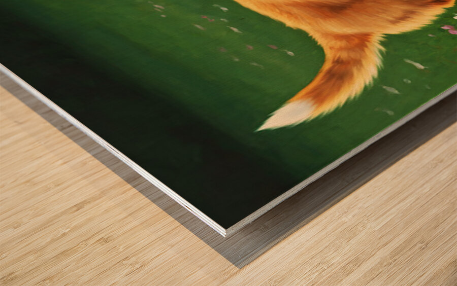 Proud Corgi Puppy Celebrates Learning New Trick Wood print