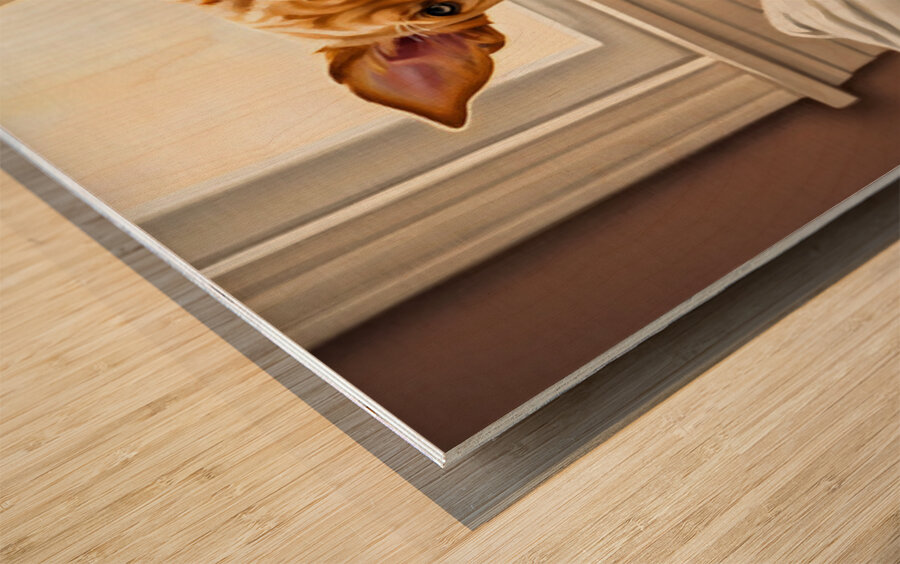 Curious Labrador Puppy Peeking Behind White Curtains Wood print