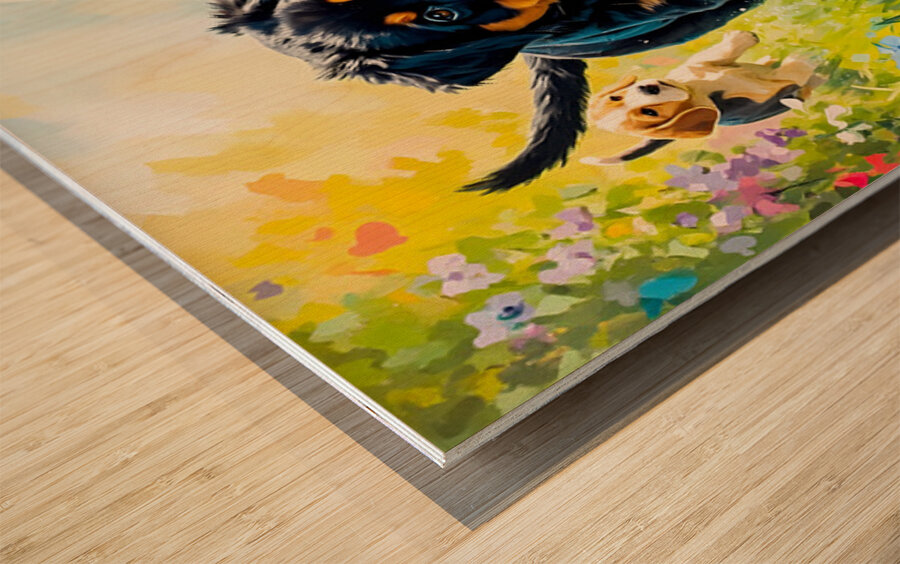 Rottweiler Puppy Ready To Play With Siblings Wood print