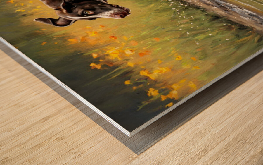 Happy Muddy German Shorthaired Pointer Puppy After Puddle Adventure Impression sur bois