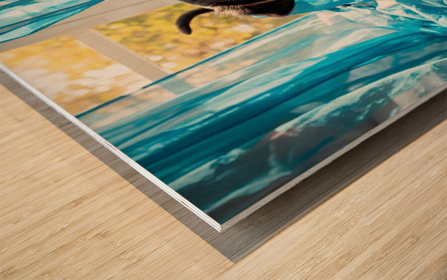 Brave Rottweiler Puppy Sits Confidently By Green Curtains Impression sur bois