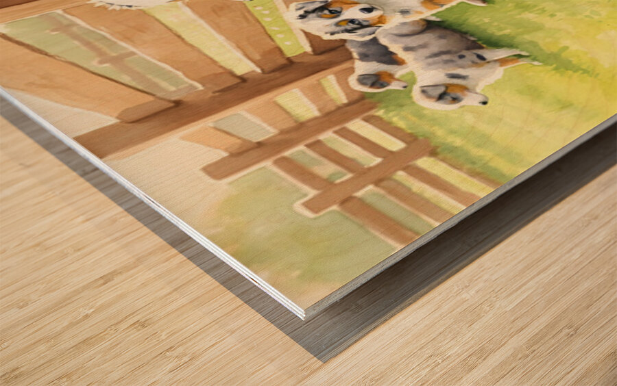 Content Australian Shepherd Puppy Enjoys Peaceful Moment Impression sur bois