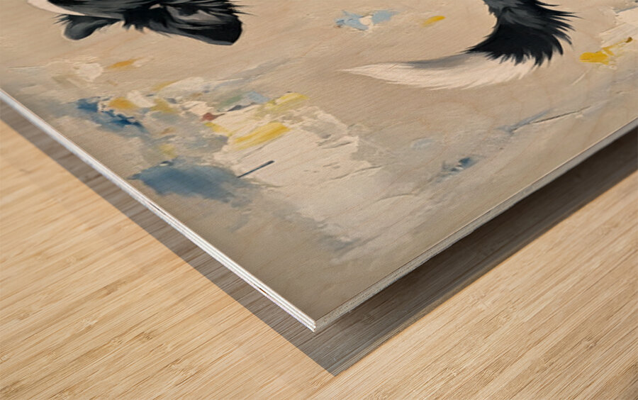 Border Collie Puppys Joyful Garden Victory Dance Impression sur bois