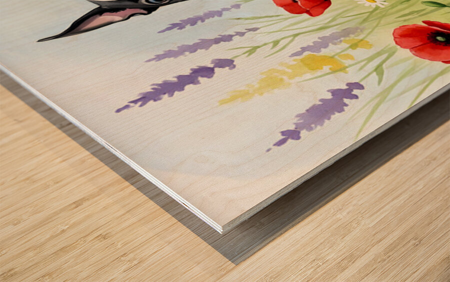 Boston Terrier Puppy Discovers Wildflower Meadow Impression sur bois