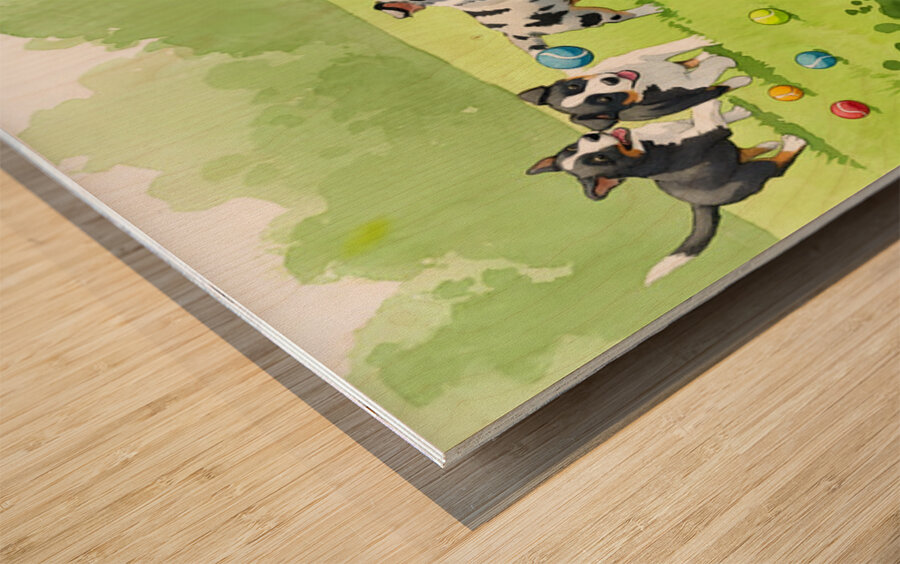 Australian Shepherd Puppy Spots Tennis Ball Wood print