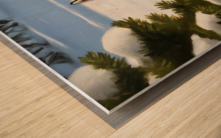 Siberian Husky Puppy In Red Holiday Costume Indoors Impression sur bois