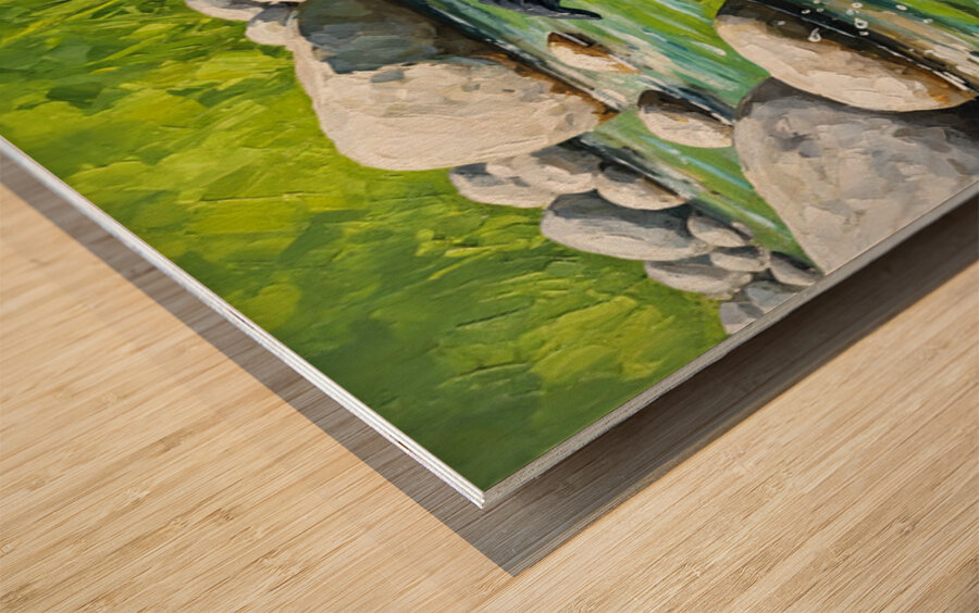 Sleepy Border Collie Puppy Rests Under The Oak Tree Impression sur bois