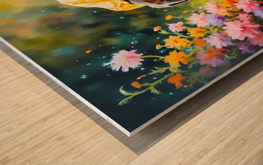 Happy Puppy Rests On Porch After Rainy Walk Wood print