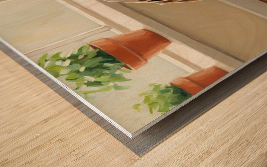 Happy Puppy Emerging From Curtain Hideout Wood print