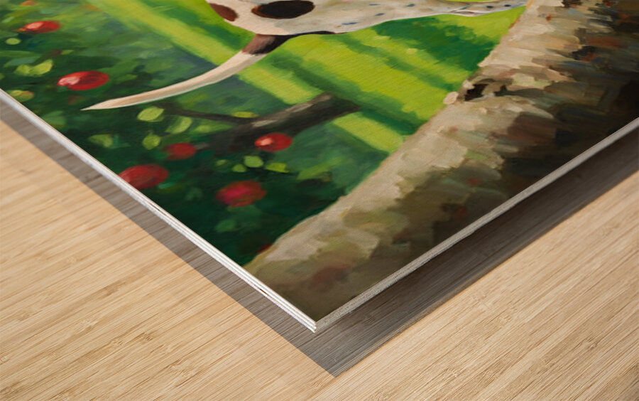 German Shorthaired Pointer Puppy Discovers Apple Orchard Wood print