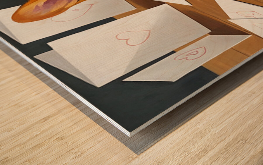 Proud Corgi Puppy Shows Off Signed Cards Collection Wood print