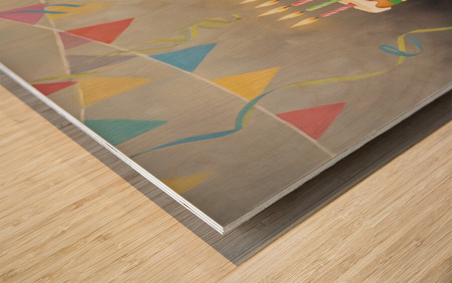 Sleepy Birthday Puppy Rests After Party Fun Wood print