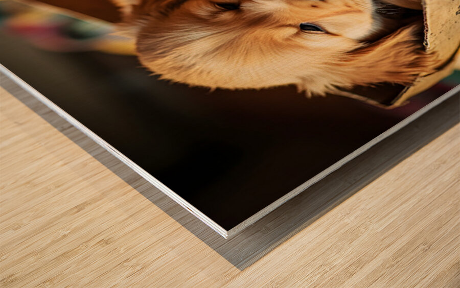 Golden Retriever Puppy Ready To Leave Box Fort Impression sur bois