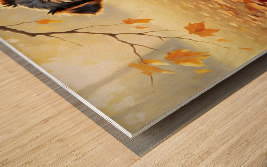 Yorkshire Terrier Puppy Spots Squirrel At Tree Base Impression sur bois