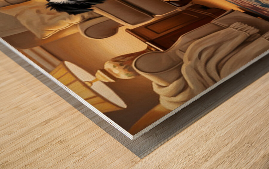 Vigilant Puppy Guards Hidden Toy Location Impression sur bois