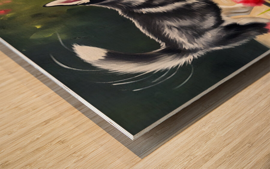 Happy Husky Puppy Enjoys Pond Watching Wood print