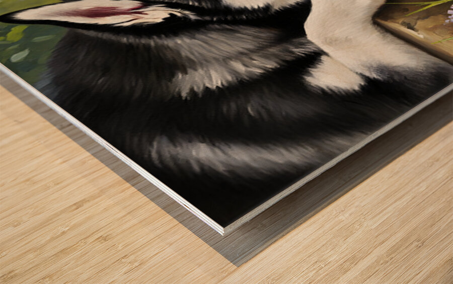 Curious Husky Puppy Discovers Garden Pond Wood print