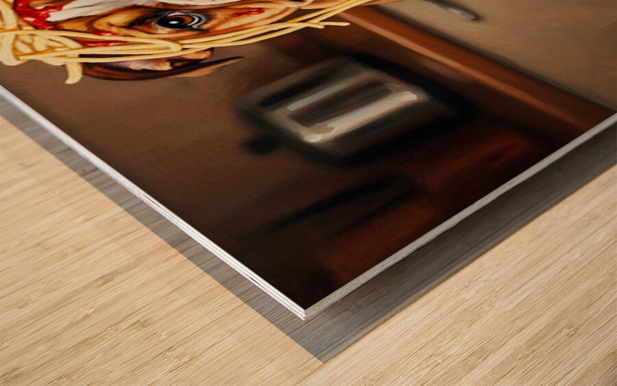 Happy Puppy After Finishing Spaghetti Adventure Wood print