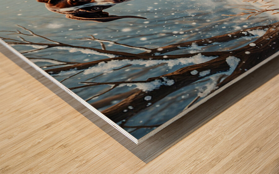 Sleepy Puppy Rests After Snow Adventure In Sweater Impression sur bois