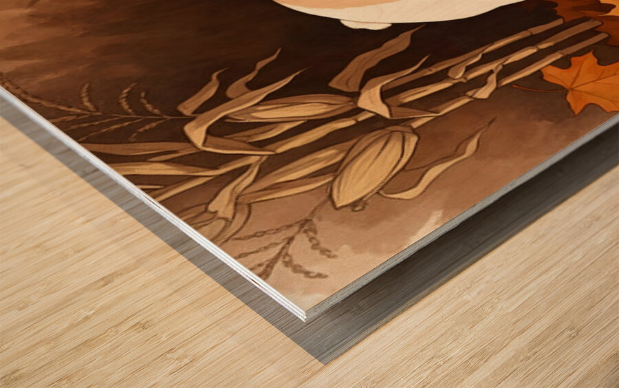 French Bulldog Puppy Discovers Autumn Pumpkin Patch Wood print