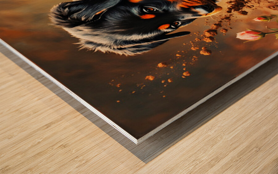 Happy Muddy Puppy Admires Digging Work Wood print