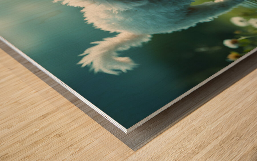 Poodle Puppy Discovers Her Reflection In A Puddle Impression sur bois