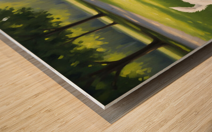 Peacock Displays Full Feather Fan For Amazed Puppy Wood print