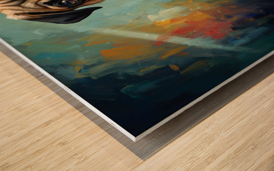 Contented Pug Puppy Enjoys Aromatic Discovery Impression sur bois