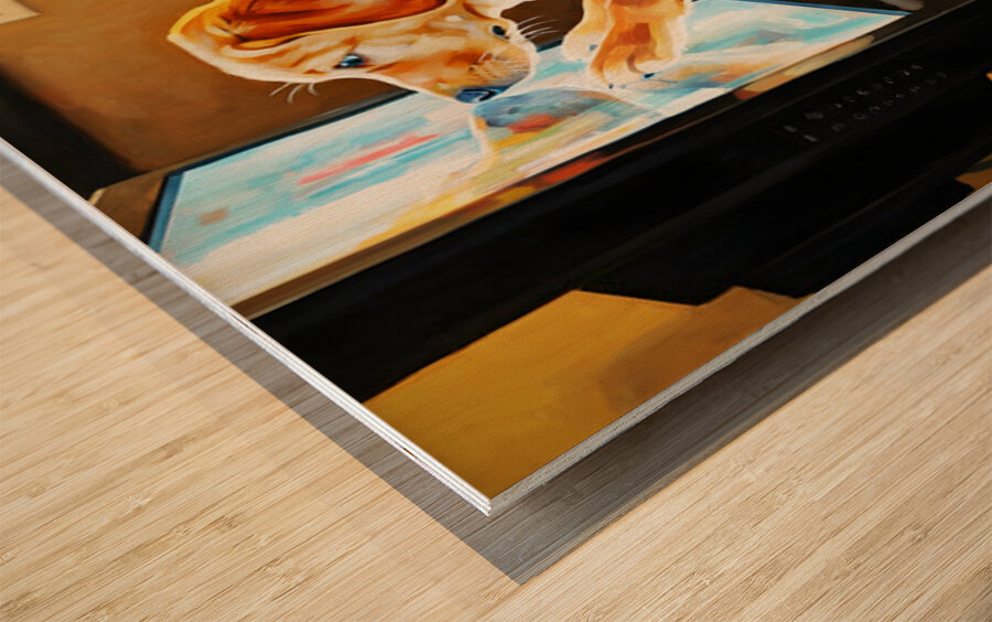 Labrador Puppy Discovers The Magic Television Screen Impression sur bois