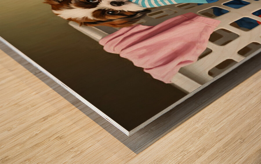 Playful Shih Tzu Puppy Escapes With Stolen Sock Wood print