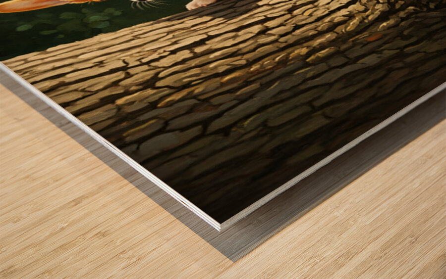 Corgi Puppy Spots Squirrel At Tree Base Wood print