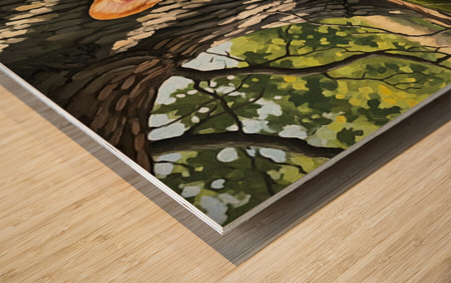 Content Corgi Puppy Dreams Under Tree Shade Impression sur bois