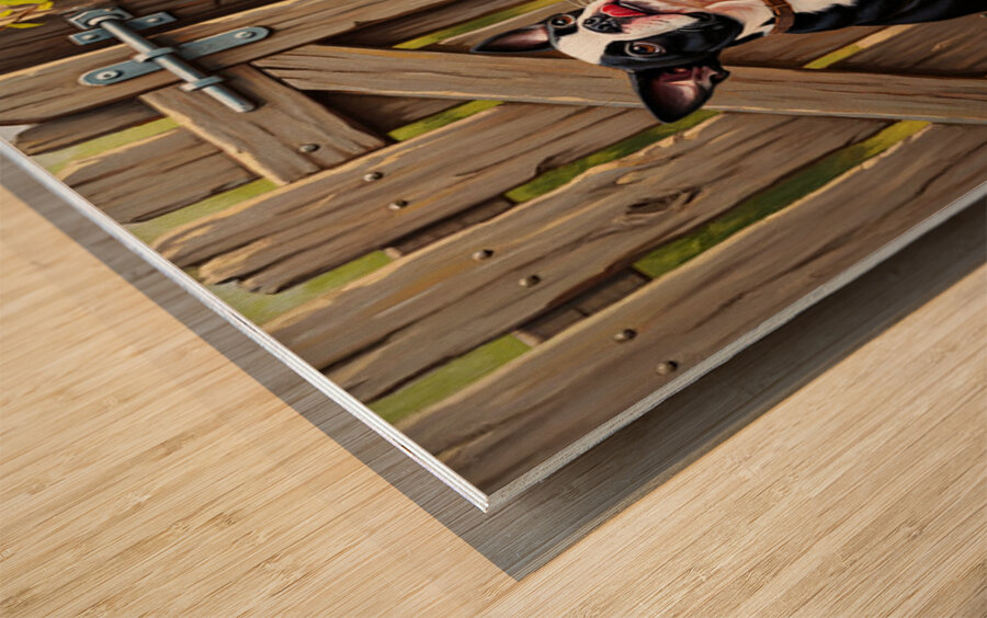 Boston Terrier Puppy Delivers Flowers To Loving Hands Impression sur bois