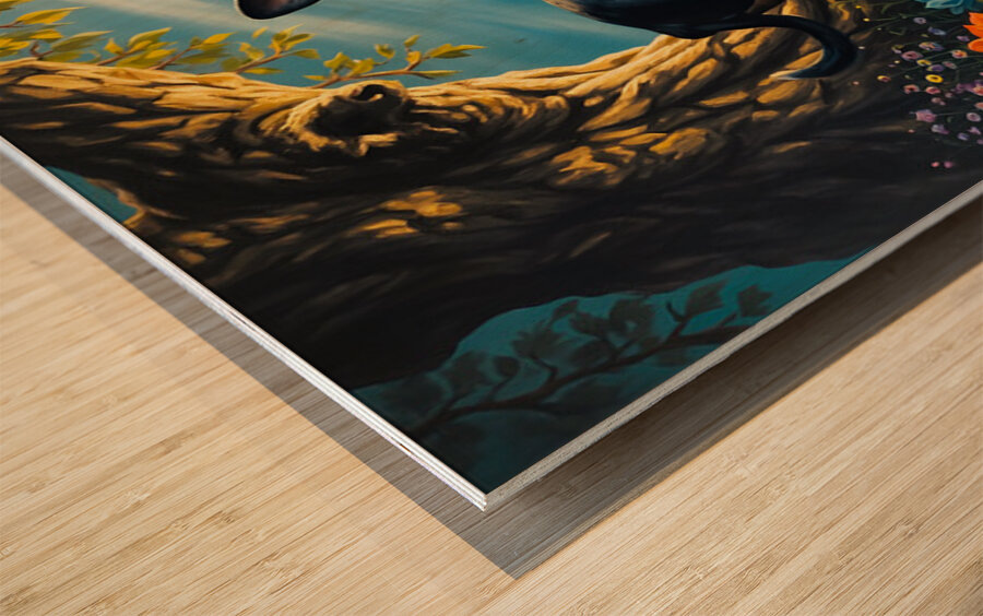 Sleepy Boston Terrier Puppy Rests After Shadow Adventure Impression sur bois