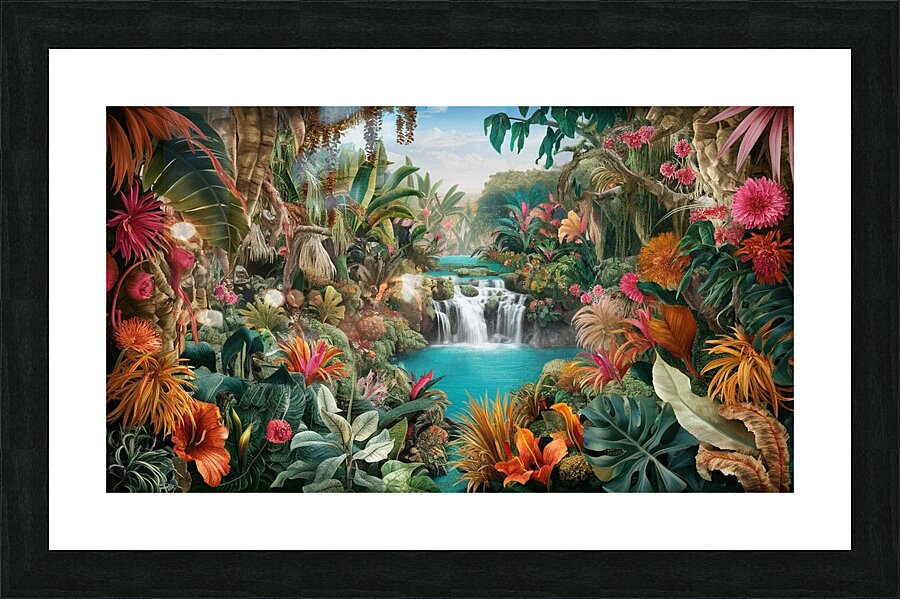 A breathtaking and vibrant illustration of an exotic tropical paradise Picture Frame print