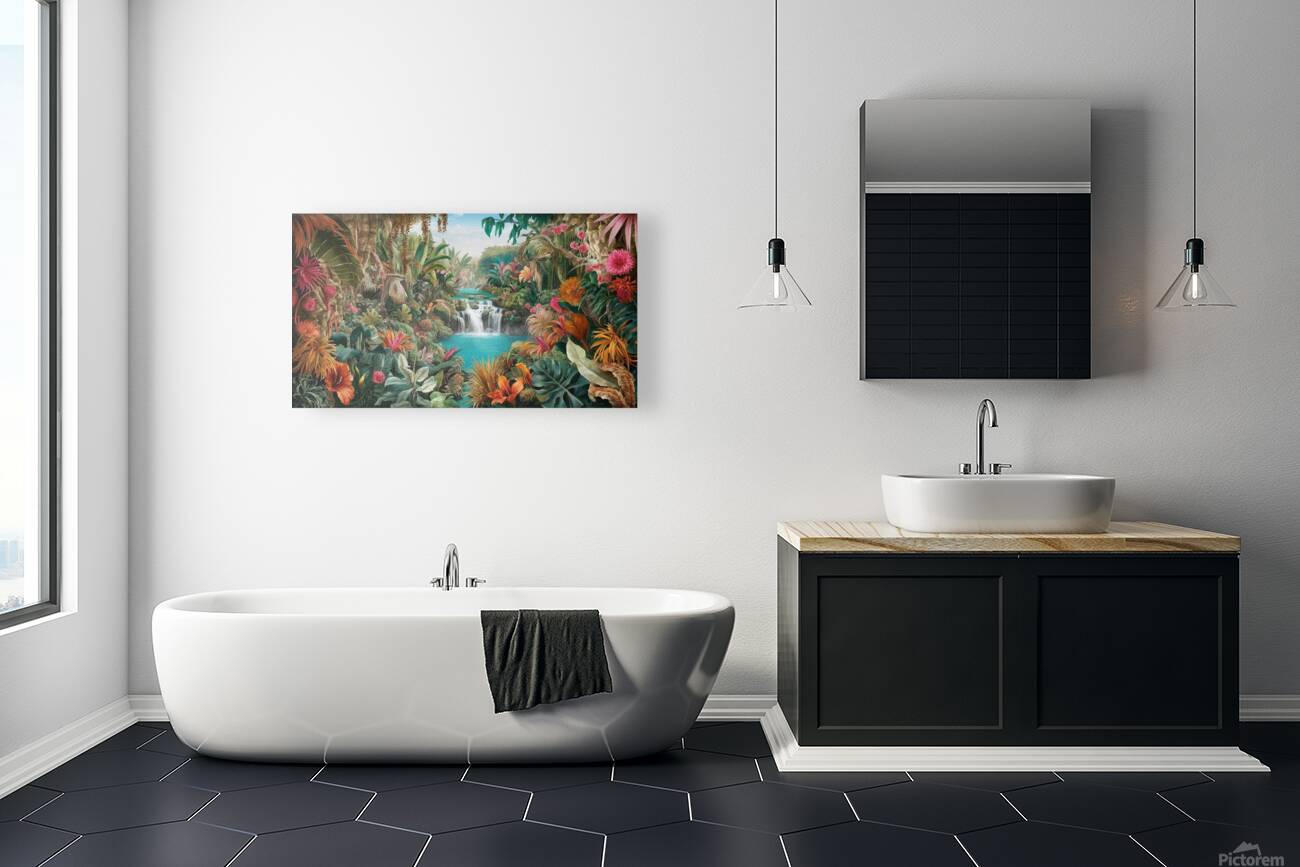 A breathtaking and vibrant illustration of an exotic tropical paradise Reproduction