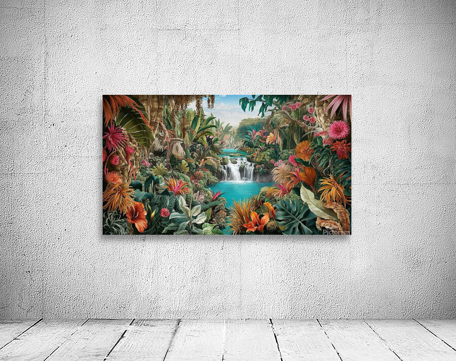 A breathtaking and vibrant illustration of an exotic tropical paradise Wall Preview