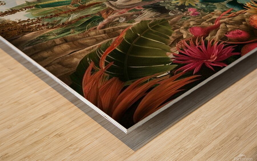 A breathtaking and vibrant illustration of an exotic tropical paradise Wood print