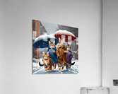 Cats with umbrellas on snowy day wall art Acrylic Print