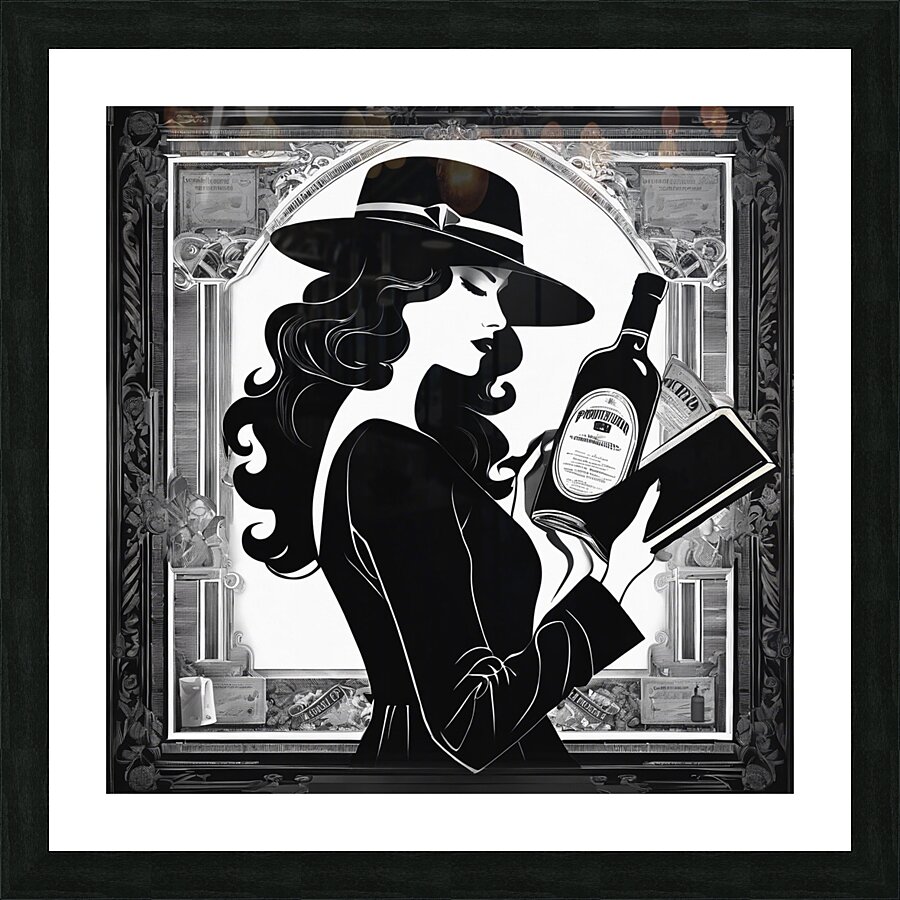 Vintage styled illustration of a woman with bottle wall art Picture Frame print