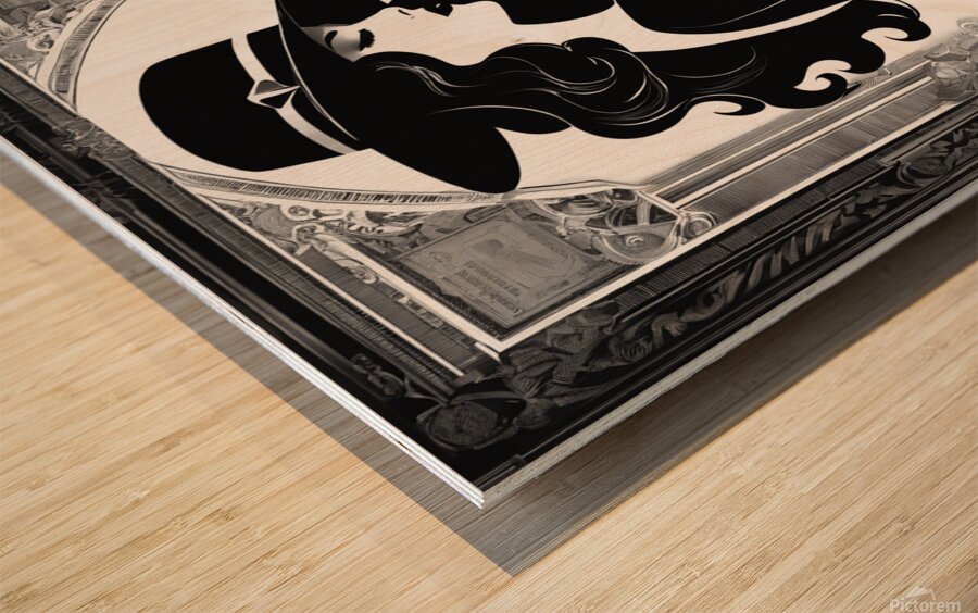 Vintage styled illustration of a woman with bottle wall art Wood print