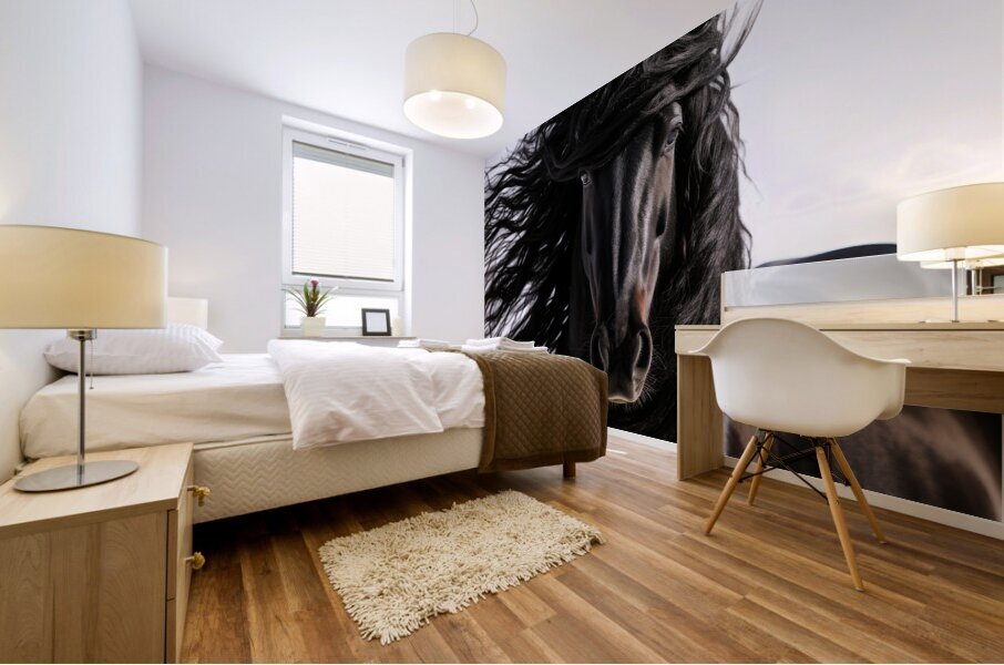 Friesian Black Horse - Mane Attraction Mural print