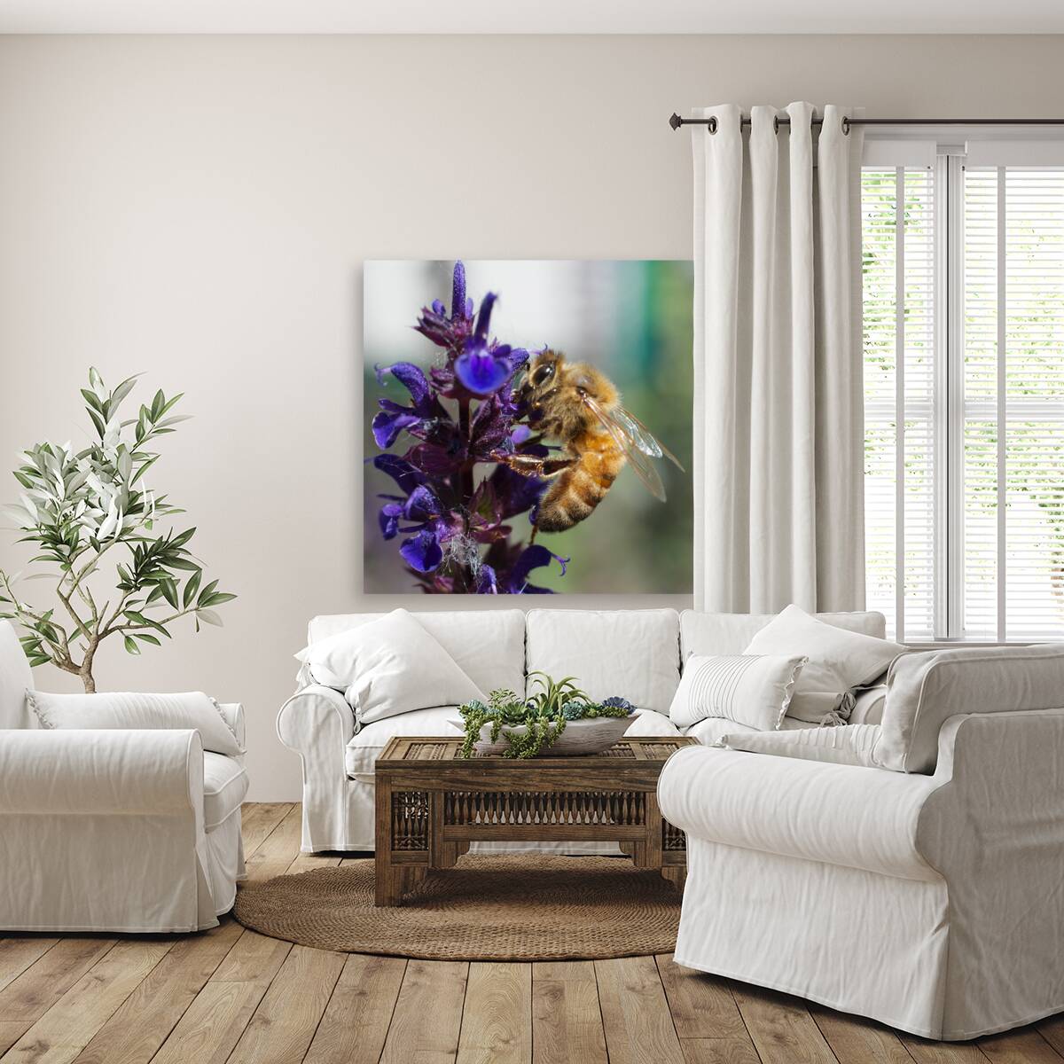  Bee on Purple Flowers Reproduction