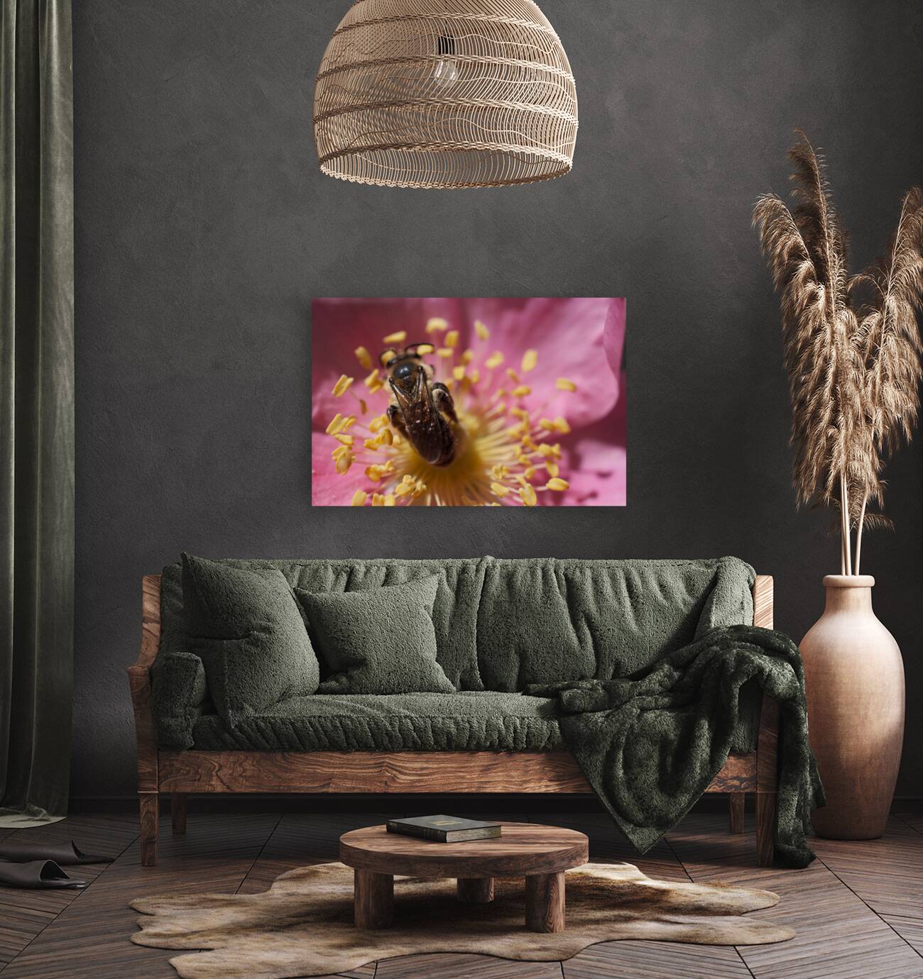 Bee on Pink Flower Reproduction