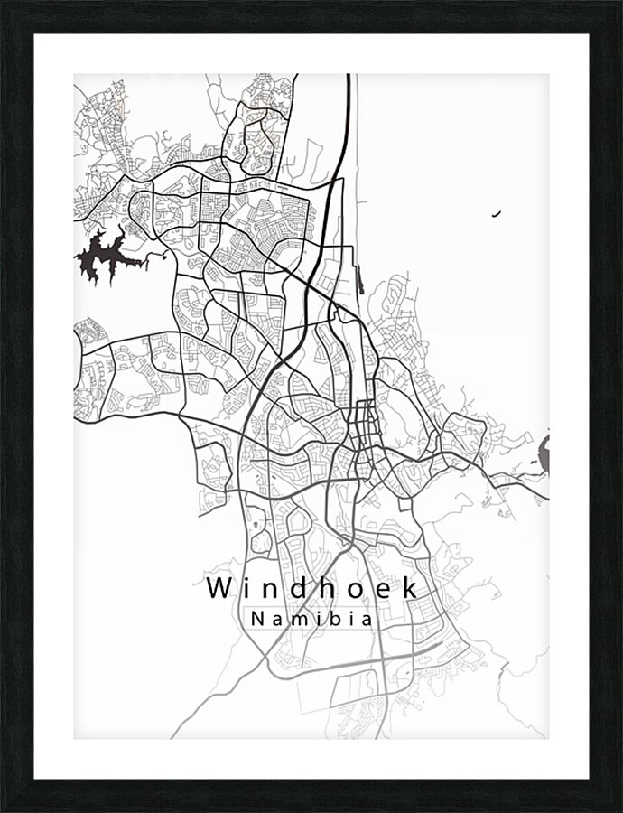 Windhoek Namibia City Map white Picture Frame print